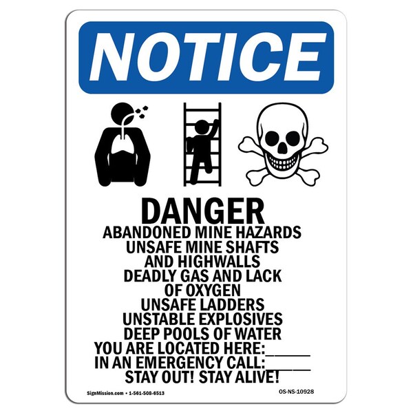 Safety Sign, OSHA Notice, 18" Height, Danger! Abandoned Sign With Symbol, Portrait
